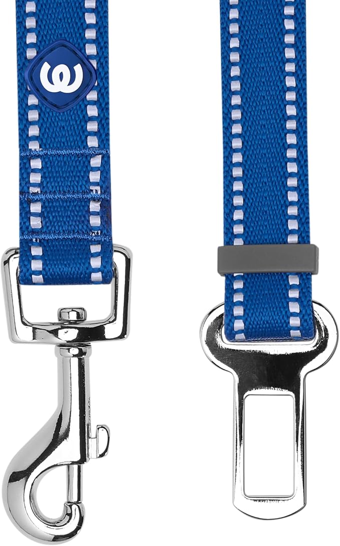 Blueberry Pet Essentials Pastel Color Reflective Dog Seat Belt Tether, Navy, Durable Safety Car Vehicle Seatbelts Leads Use with Harness
