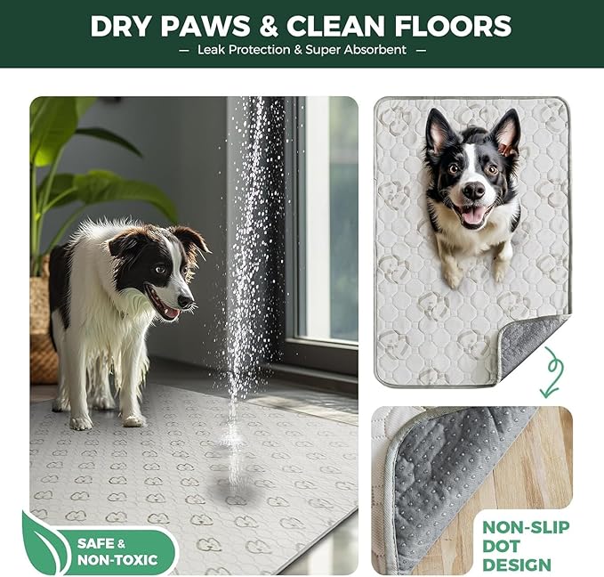 FXW Washable Pee Pads for Dogs, Leak-Proof & Non-Slip, Specifically Designed for Potty Training, 30" x 75" Rectangle, Khaki, 1 Pack