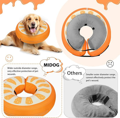 MIDOG Soft Inflatable Dog Cone,Donut E-Collar Alternative for After Surgery, Prevents Licking,Allowing Normal Eating & Vision,Comfortable Recovery Collar for Small Medium Large Dogs & Cats, Orange-L