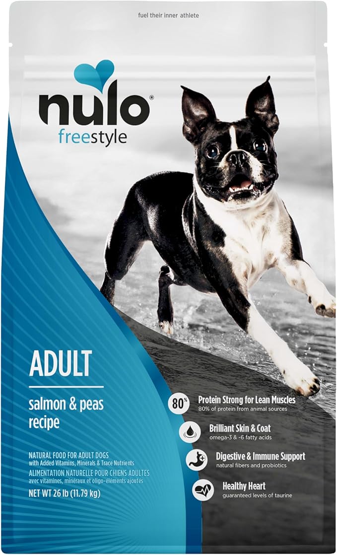Nulo FreeStyle Adult Dry Dog Food - Salmon & Peas, Premium Grain Free Dog Food with Probiotics for Healthy Gut, Skin and Coat, Natural, High Protein Kibble for Small, Medium and Large Breeds, 26lb Bag