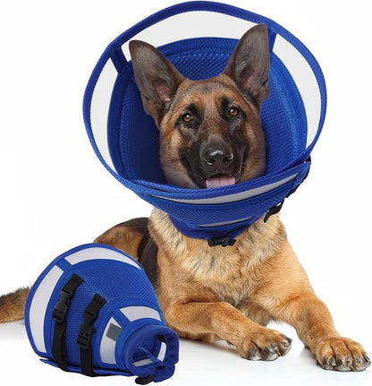 Dora Bridal Dog Cone Collar for Large Dogs After Surgery, Soft Comfy Recovery Pet Cone Alternative, Adjustable Elizabethan Collar for Dogs to Stop Licking, Blue, L
