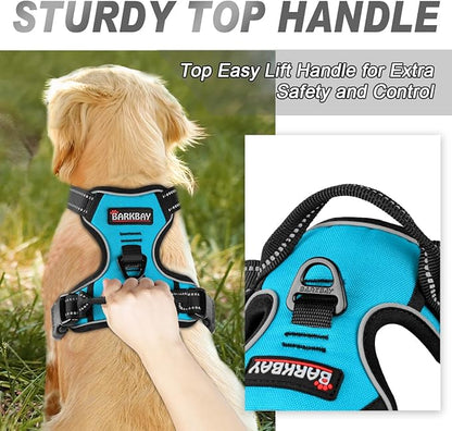 BARKBAY No Pull Dog Harness Front Clip Heavy Duty Reflective Easy Control Handle for Large Dog Walking(Blue,L)