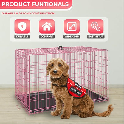 FDW Dog Crate Dog Kennel Cage with Double Door,36 inch Folding Metal Wire Dog Cage with Removable Tray&Divider Panel,Pet Crate for Medium Dogs,Pink