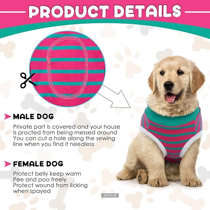 Dog Recovery Suit, Puppy Surgical Pajamas Bodysuit for Dogs Cats After Spay Neuter Surgery Abdominal Wound Bandages, Striped Onesie Pant for Shedding Skin Disease, Anti-Licking Cone Alternative S