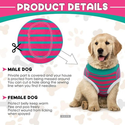 Dog Recovery Suit, Puppy Surgical Pajamas Bodysuit for Dogs Cats After Spay Neuter Surgery Abdominal Wound Bandages, Striped Onesie Pant for Shedding Skin Disease, Anti-Licking Cone Alternative S