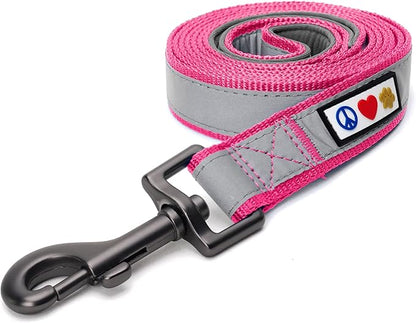 Pawtitas Pink Dog Leash 6 ft Custom ID Lead for Dogs & Puppies Reflective Comfortable Padded Handle Embroidered Name & Phone Number