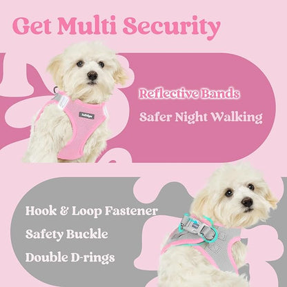 rabbitgoo Small Dog Harness, Step-in Soft Mesh Puppy Vest with Safety Buckle, Breathable Reflective Pet Harness for Extra Small Dogs, Pink & Gray XXS