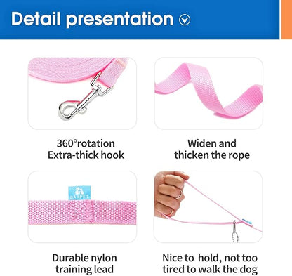 BAAPET 15/20/30/50/100 ft Long Dog Training Leash with Clickers for Small, Medium and Large Dogs or Cats (50 Feet, Pink)