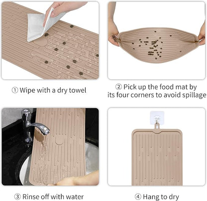 Ptlom Pet Placemat for Dog and Cat, Anti-Slip Waterproof Dogs Feeding Mat Prevent Food and Water Overflow, Bowl Mats Suitable for Medium and Small Pets, Taupe, Silicone