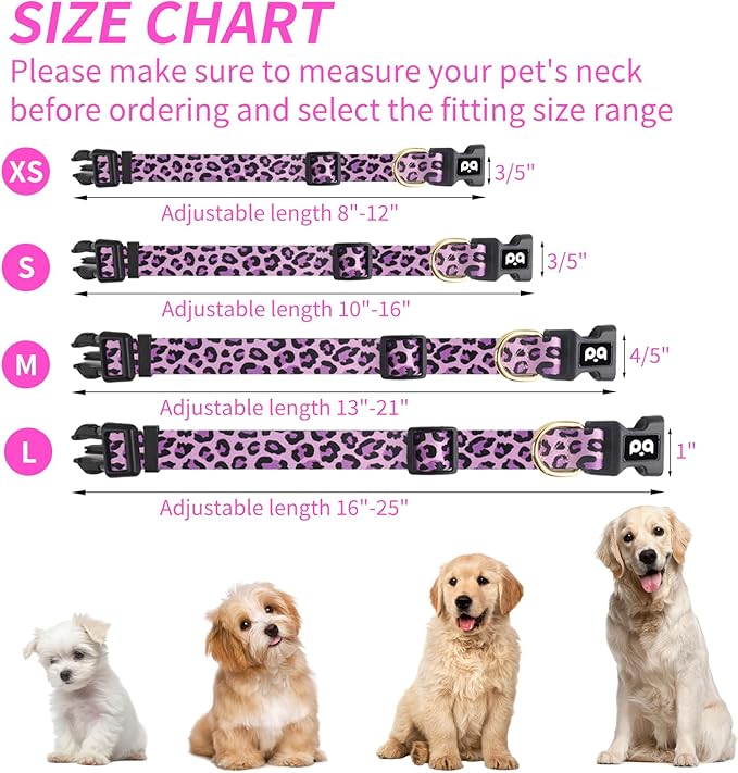 QQPETS Adjustable Soft Dog Collar: Print Flower Pink Multicolor Cute Patterns for XS Small Medium Large Pet Girl Boy Puppy Walking Running Training