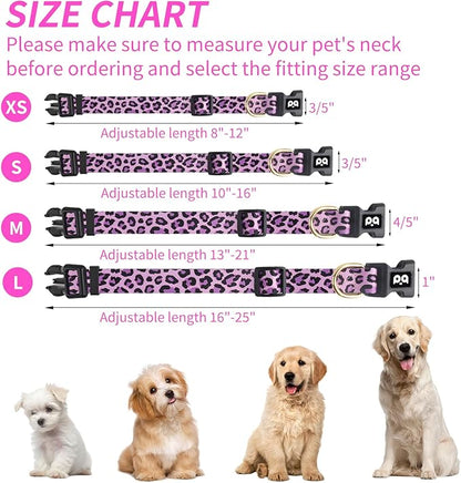QQPETS Adjustable Soft Dog Collar: Print Flower Pink Multicolor Cute Patterns for XS Small Medium Large Pet Girl Boy Puppy Walking Running Training
