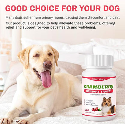 Cranberry for Dogs, 120 Chewable Tablets, UTI Treatment for Dogs, Urinary Tract Support, Promote Kidney and Bladder Health, Cranberry Supplement for Dog