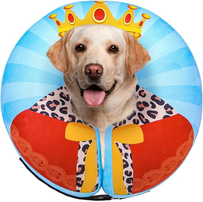 SCENEREAL Dog Cone Alternative After Surgery Donut Collar, Soft Pet Recovery Pillow Collar for Medium Large Dogs, Inflatable Adjustable Neck Collars to Prevent Licking, King Print E-Collars XL