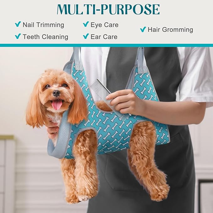 Supet Dog Grooming Hammock Harness for Dogs Cats, Relaxation Pet Nail Clipper Hammock, Restraint Dog & Small Animal Leashes Sling for Groomingk for Nail Trimming (Coral Blue, 2XS)