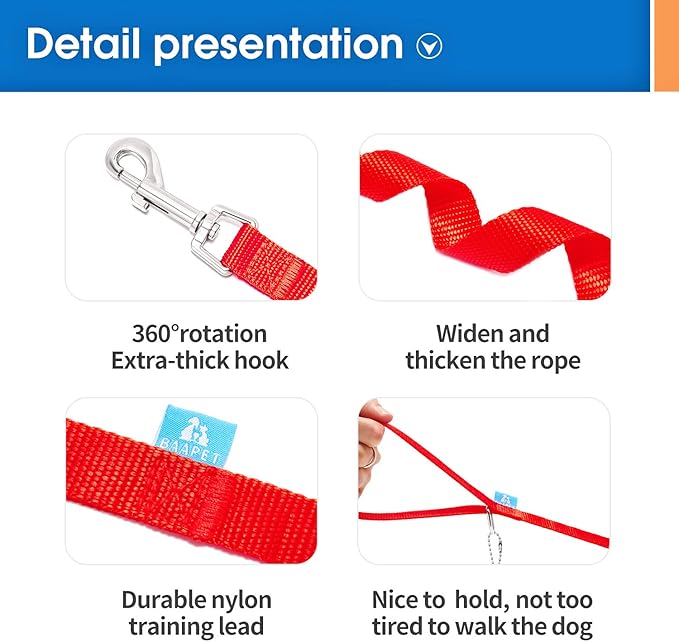 BAAPET 15/20/30/50/100 ft Long Dog Training Leash with Clickers for Small, Medium and Large Dogs or Cats (100 Feet, Red)