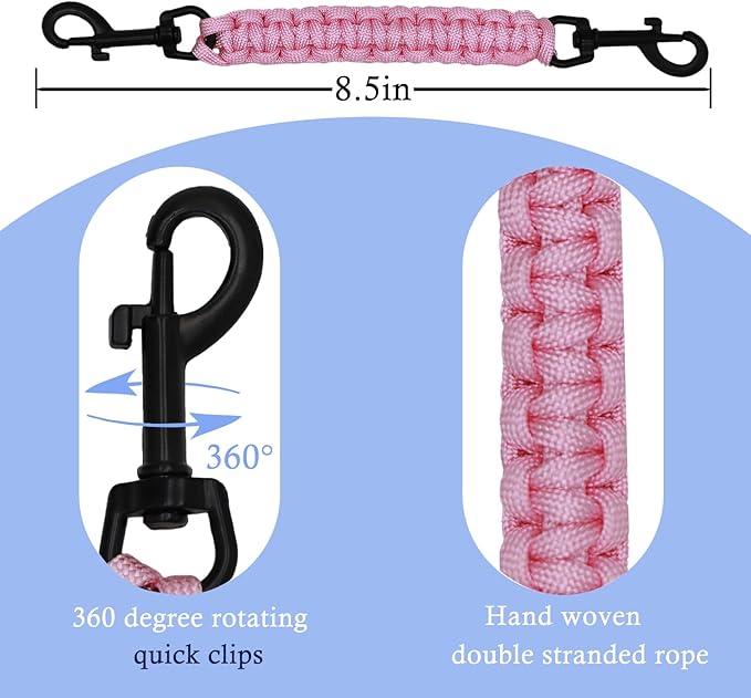 2 PCS Dog Collar Safety Clips, Backup Clip Connector, Prong Collar, Dual Clasps Rotating Buckle for Small and Medium Dogs (Pink)