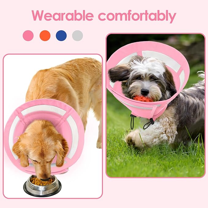 SAWMONG Soft Cone for Dogs – Large Dog Recovery Collar, Adjustable E-Collar to Stop Licking After Surgery (L, Pink)