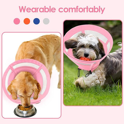 SAWMONG Soft Cone for Dogs – Large Dog Recovery Collar, Adjustable E-Collar to Stop Licking After Surgery (L, Pink)