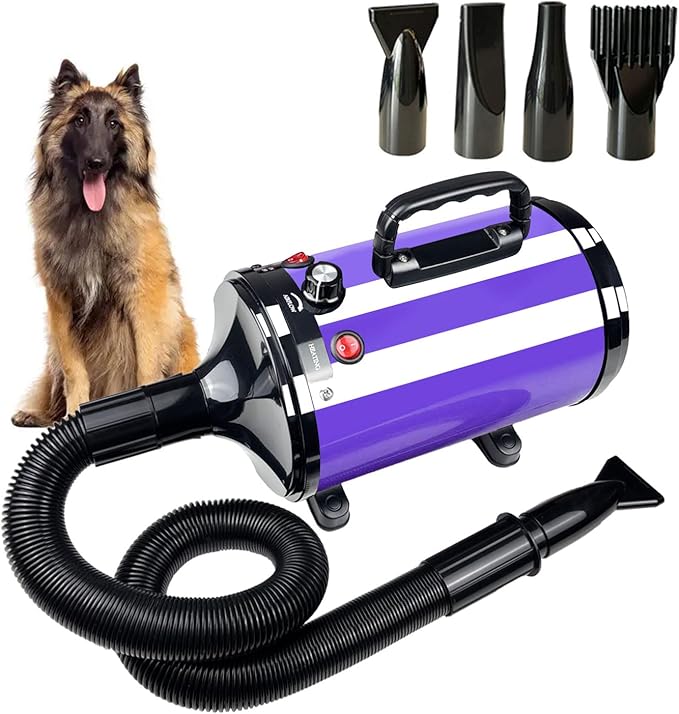 High Velocity Professional Dog Grooming Dryer,Adjustable Temperature and Speed Hair Dryer for Pets with 4 Nozzles