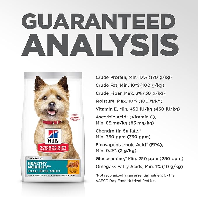 Hill's Science Diet Adult Healthy Mobility Small Bites Dry Dog Food, Chicken Meal, Brown Rice, & Barley, 15.5 lb. Bag