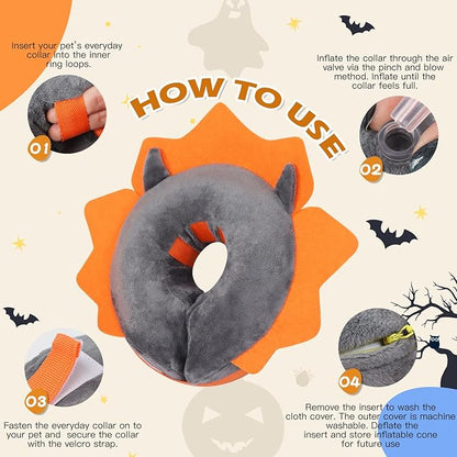 IEUUMLER Inflatable Recovery Dog Collar, Protective Donut Cone, Adjustable Soft Collar for Dog and Cat After Surgery Prevent from Biting & Scratching EU002 - Grey Demon L