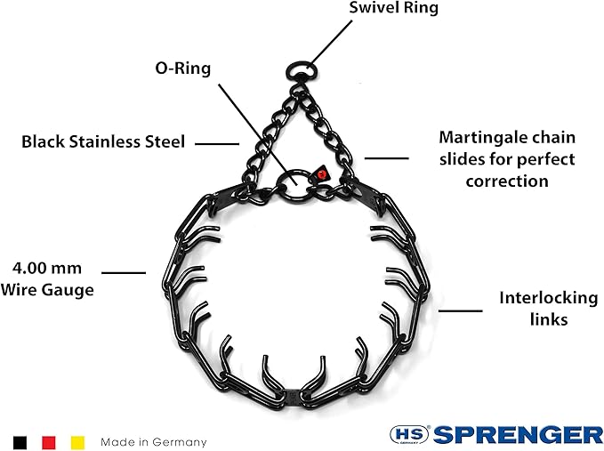 Herm Sprenger Black Stainless Steel Prong Dog Training Collar with Swivel Ultra-Plus Pet Pinch Collar No-Pull Collar for Dogs Anti Pull Training Collar Made in Germany 4mm x 25in Large