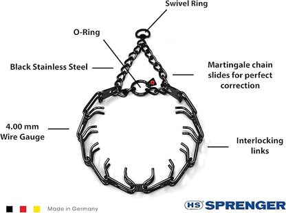 Herm Sprenger Black Stainless Steel Prong Dog Training Collar with Swivel Ultra-Plus Pet Pinch Collar No-Pull Collar for Dogs Anti Pull Training Collar Made in Germany 4mm x 25in Large