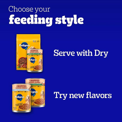 Pedigree Chopped Ground Dinner Wet Dog Food Chicken & Beef Variety Pack, Canned Dog Food, 13.2 oz. Cans (24 Count, Pack of 1)