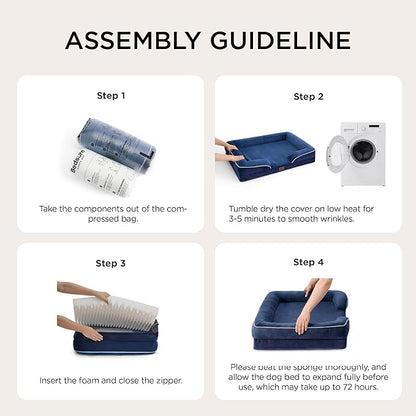 Bedsure L Plus Orthopedic Dog Bed for Large Dogs - Washable Dog Cat Bed Waterproof, L Plus Big Comfort Dogs Couch Sofa with Washable Removable Cover, Pet Bed with Nonskid Bottom, Blue Navy, 38"