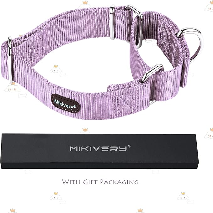 Mikivery Martingale Dog Collar Nylon Adjustable and Safety Training Metal Buckle Dogs Collars for Small Medium and Large Breed(Violet,M)