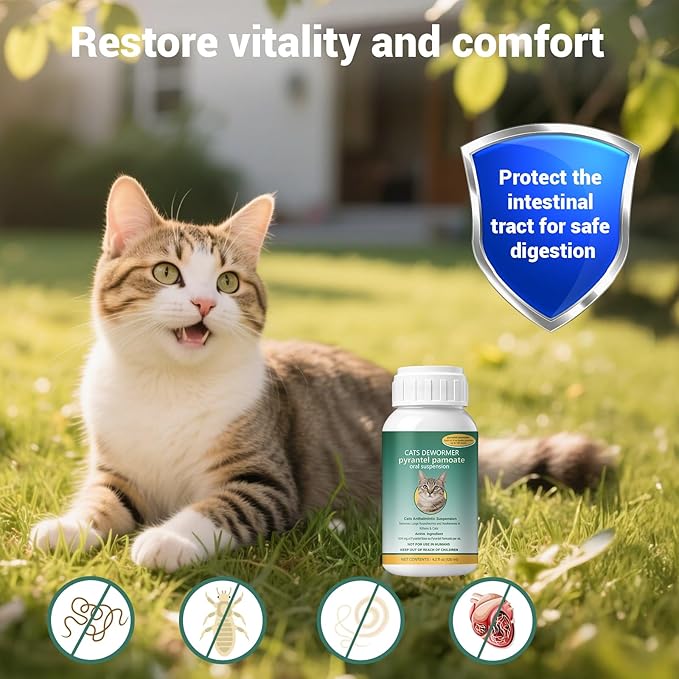 Broad Spectrum for Dewormer Cats – Pyrantel Pamoate Cat Dewormer Liquid for All Wormers for Tapeworms, Roundworms & Hookworms, 120 mL (4.2 fl oz)