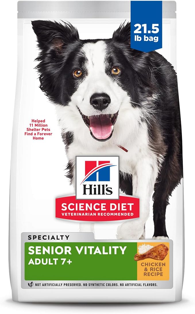 Hill's Science Diet Adult 7+ Senior Vitality Dry Dog Food, Chicken & Rice, 21.5 lb. Bag