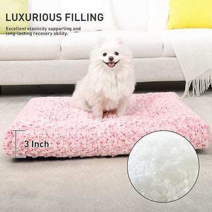 KSIIA Washable Dog Bed Deluxe Plush Dog Crate Beds Comfy Kennel Pad Anti-Slip Pet Sleeping Mat for Large, Jumbo, Medium, Small Dogs Breeds, 23" x 18", Pink