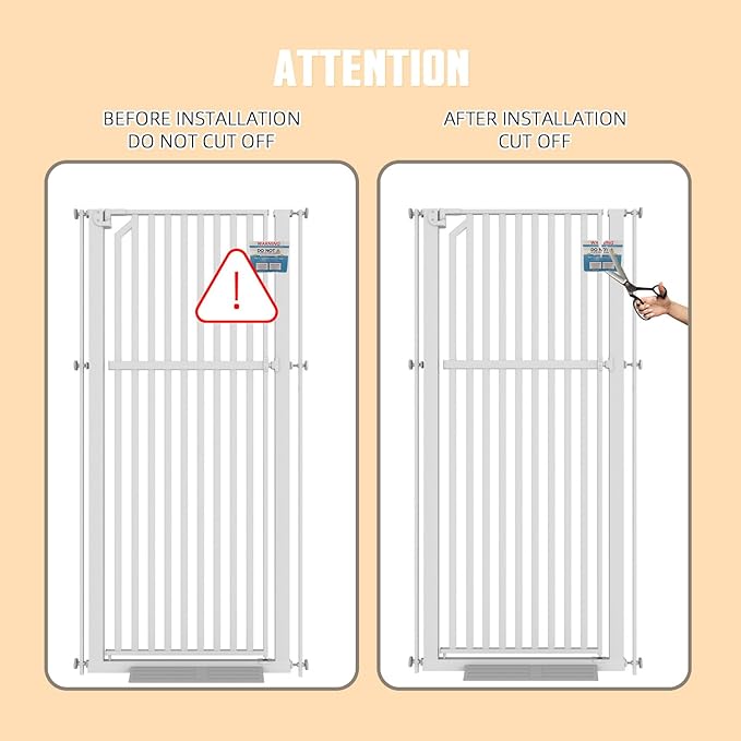 Glaf Extra Tall Pet Gate 63" Pressure Mounted Cat Door Safety Metal Cat Gate Adjustable Width Dog Door Auto-Close Dog Gates for Doorways, Stairs, Kitchen, Hallway (White, 29.92-33.46")