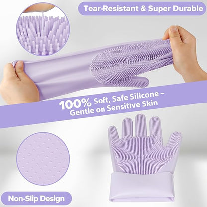 Augwind 6PCS Pet Grooming Kit for Dogs,Cats and Horses | Dog Washing Gloves | Dog Bath Brush | Dog Bath Gloves | Dog Shampoo Brush | Pet Grooming Gloves | Dog Bath Supplies (Purple)