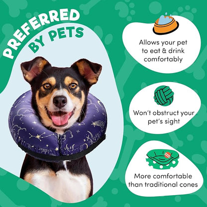BENCMATE Inflatable Dog Cone Collar Alternative, Soft Dog Cone for Small Medium Large Dogs and Cats, Neck Recovery ECollar Donut Collar After Surgery (Large, Constellation)