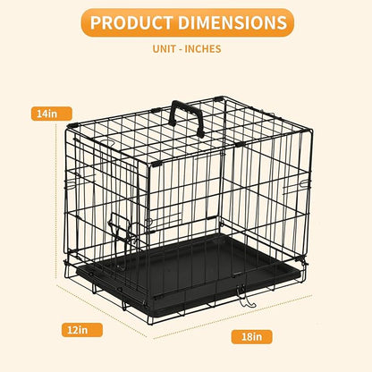 PayLessHere 18 Inch Dog Crate Kennel for Small Dogs Metal Cage Single-Door Folding Travel Indoor Outdoor Puppy Playpen with Divider and Handle Plastic Tray,Black