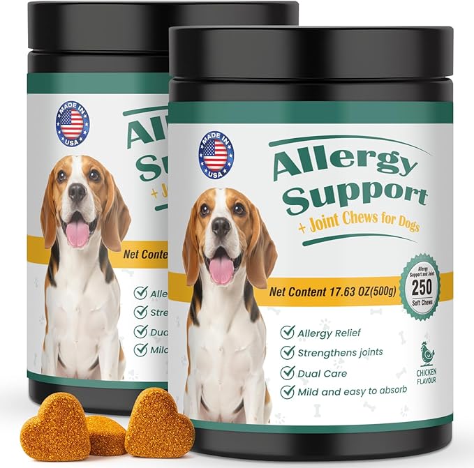 Dog Allergy Chews 500PCs with Turmeric, Digestive Enzymes Supports Seasonal Allergy Relief, Itchy Skin, Joint Health Anti-Itch Supplement for Allergic Dogs Aids Post-Surgery Recovery Senior Mobility