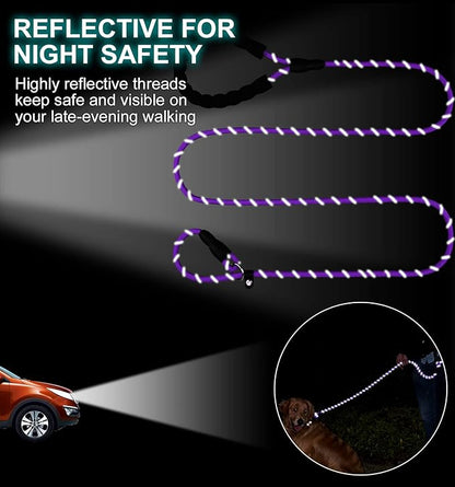 TagME 6ft Slip Dog Lead, No Pull Reflective Training Leash with Padded Handle, Professional Rope P-Leash for Small Medium Large Dogs, Heavy Duty Correction Lead for Walking & Training (Purple)