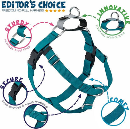 2 Hounds Design Freedom No Pull Dog Harness, Adjustable Harness, Easy Walking & Comfortable Control, Fits Small, Medium & Large Dogs, Solid Colors, Made in USA, 1" LG, Teal