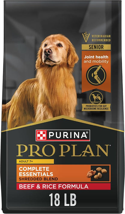 Purina Pro Plan Senior Dog Food, 7 Plus Shredded Blend Beef and Rice Formula Dry Dog Food, 18 lb. Bag