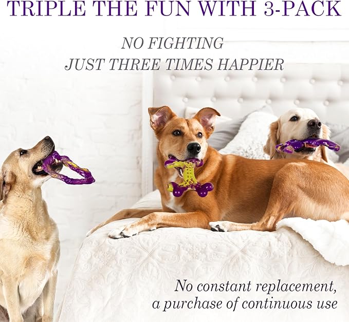 Tough Dog Toys for Aggressive Chewers 3 Pack, Indestructible Dog Toy for Large Dogs, Dog Chew Toys to Keep Them Busy, Dog Bones for 15-100lbs Puppy/Medium/Large Breeds, Interactive Dog Toys