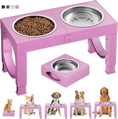 XIAZ Elevated Dog Bowls Large Breed Raised Dogs Bowl Stand Large/Medium Sized Dog Stainless Steel Food Water Bowl Stands 5 Heights Adjustable 9/11/12/14in Pet Feeder Dish Station