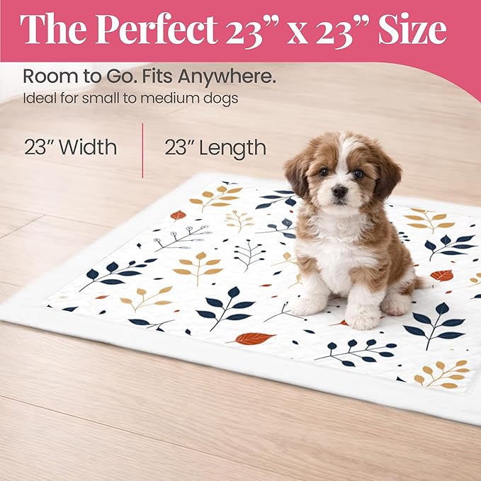 Pupiboo Disposable Dog and Cat Training Pads – Leaves Pattern, Highly Absorbent Pee Pads, Leak Proof Backing, Pheromonal Attractant for Housebreaking & Potty Training – 23x23 in (100 Count)