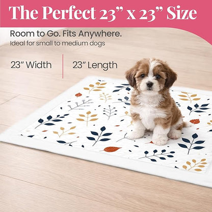 Pupiboo Disposable Dog and Cat Training Pads – Leaves Pattern, Highly Absorbent Pee Pads, Leak Proof Backing, Pheromonal Attractant for Housebreaking & Potty Training – 23x23 in (100 Count)