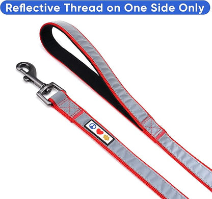 Pawtitas 6 FT Padded Dog Leash with Comfortable Neoprene Padding Handle - Red Lead | Medium Reflective Dog Leash with Highly Reflective Band Perfect for Medium and Large Dogs and Puppies.