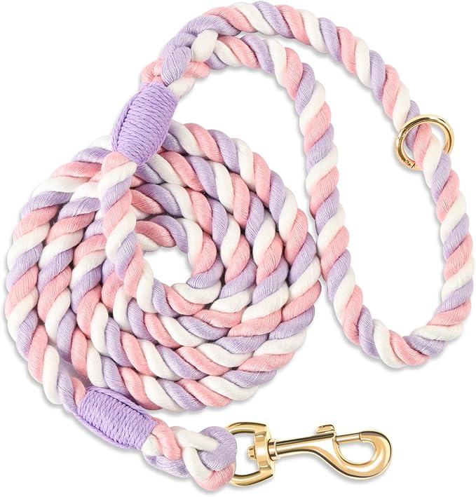 Dog Leash 6 FT Handmade Braided Cotton Rope Leashes for Small Medium and Large Dogs, New Golden Heavy Duty Metal Clasp, Unicorn Purple