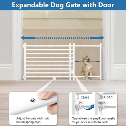Malier Indoor Dog Gate with Door, 26-41" Extra Wide Full Metal Pet Gate Short Dog Gate for Stairs, Pressure Mount 20'' Tall Small Puppy Gate, Easy Step Over Low Gate for Doorways
