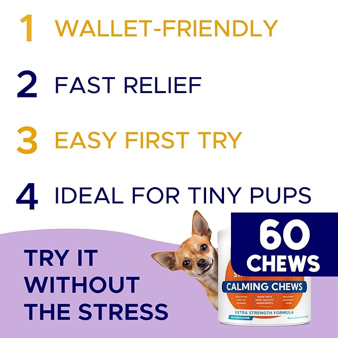 Advanced Calming Chews for Dogs - Hemp Treat + Melatonin + Valerian - Relaxing Bites - Calming Care - Stress Relief - Made in USA - Calm, Sleep Aid, Storms - 60Ct