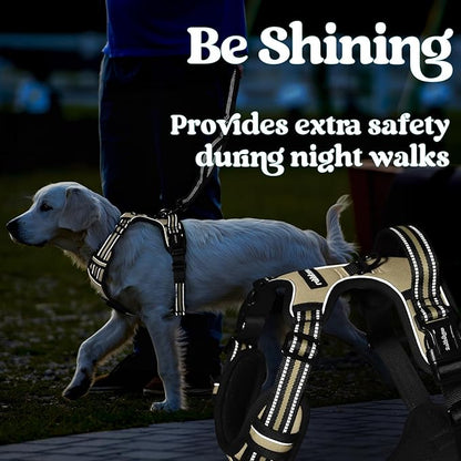 rabbitgoo Dog Harness Medium Sized, No Pull Pet Harness with 3 Buckles, Adjustable Soft Padded Vest with Control Handle, Walking Reflective Pet Vest for Medium Dogs, Beige, M
